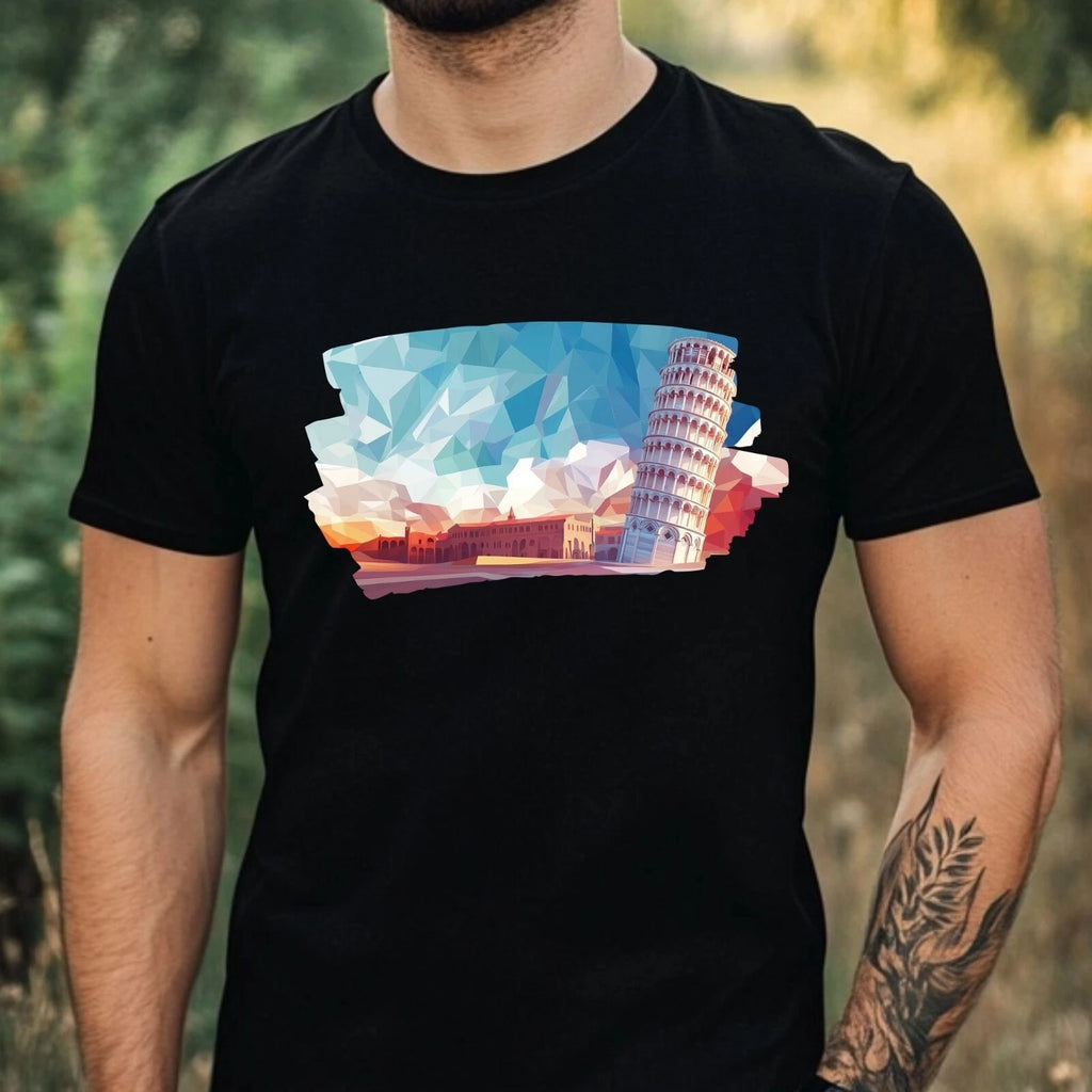 Mens Pisa Tower Polygonal Motif Cotton T-Shirt Size XS to 5XL
