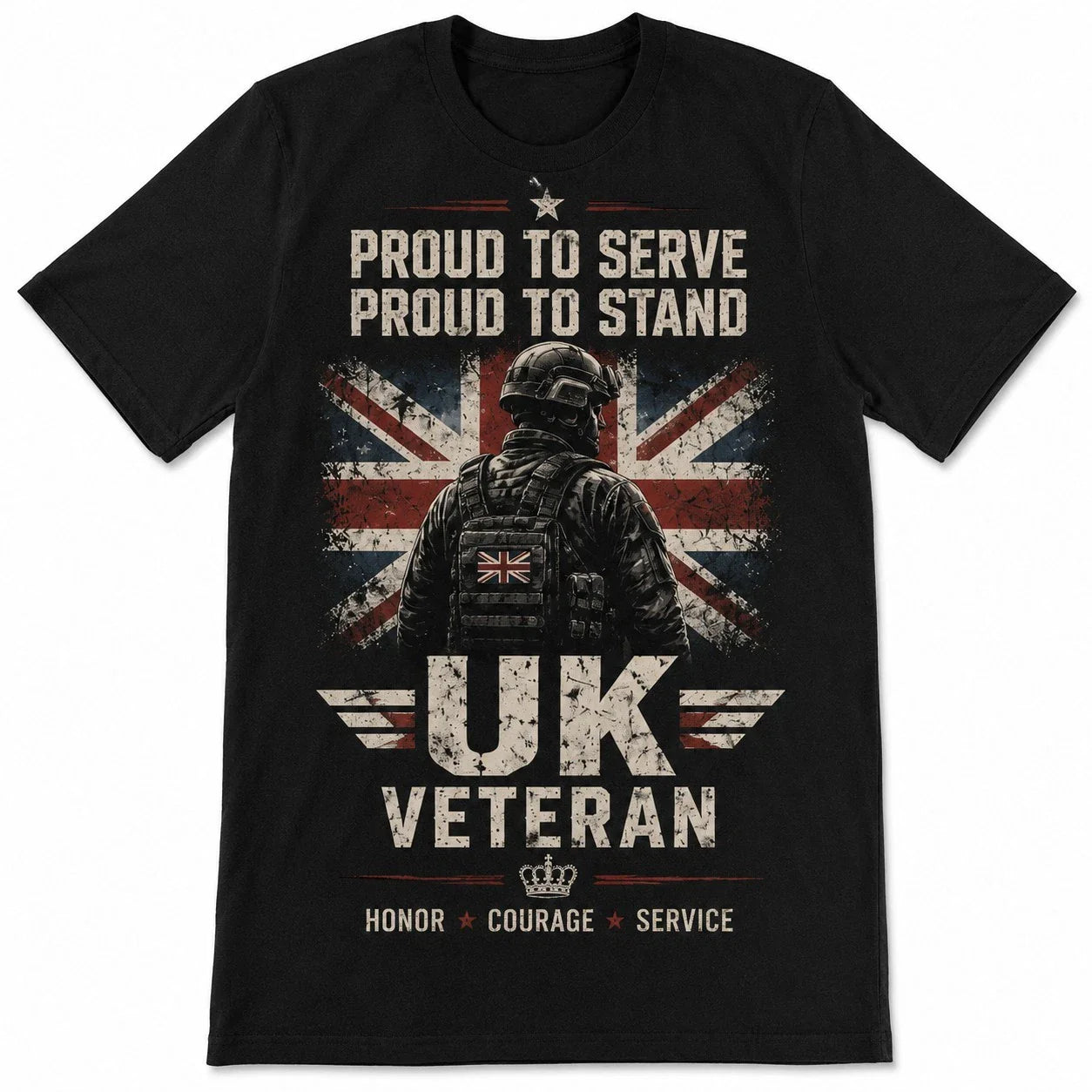 UK Veteran T-Shirt Proud To Serve British Military Soldier Union Jack Tee