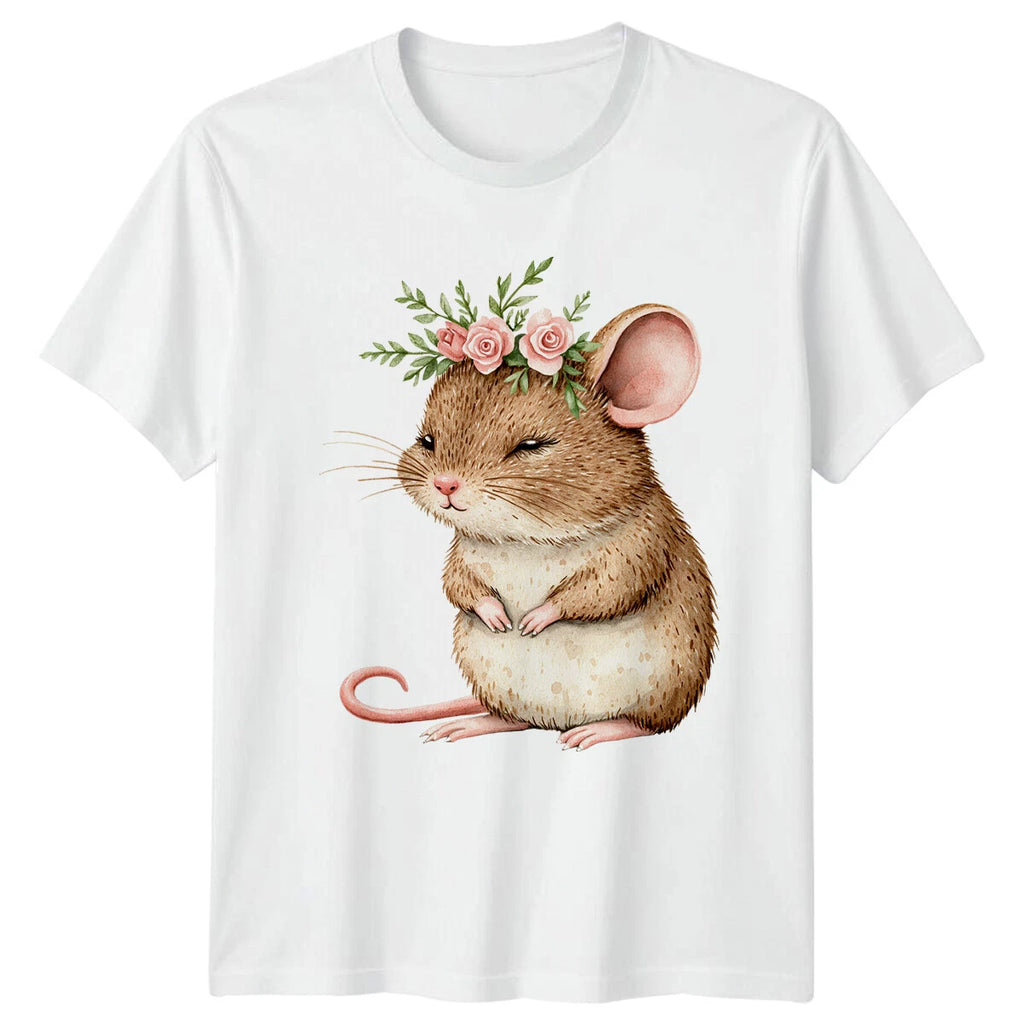 Watercolor Mouse Floral Crown Mice Animals Mens T-Shirt Womens Unisex Top