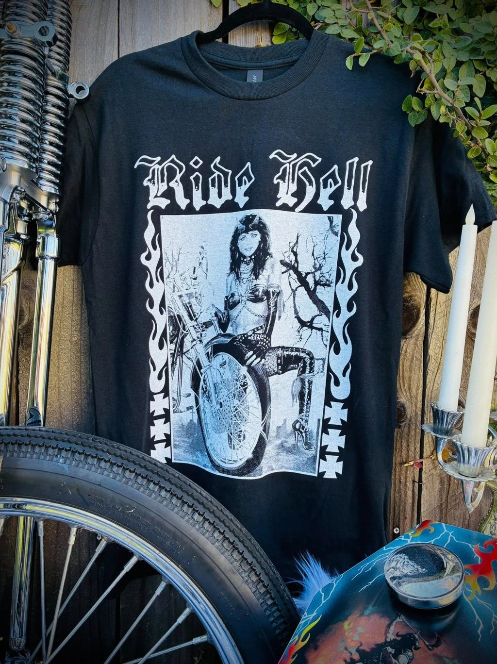 RIDE HELL black y2k style biker motorcycle tee shirt 100% cotton 70's 80's vtg