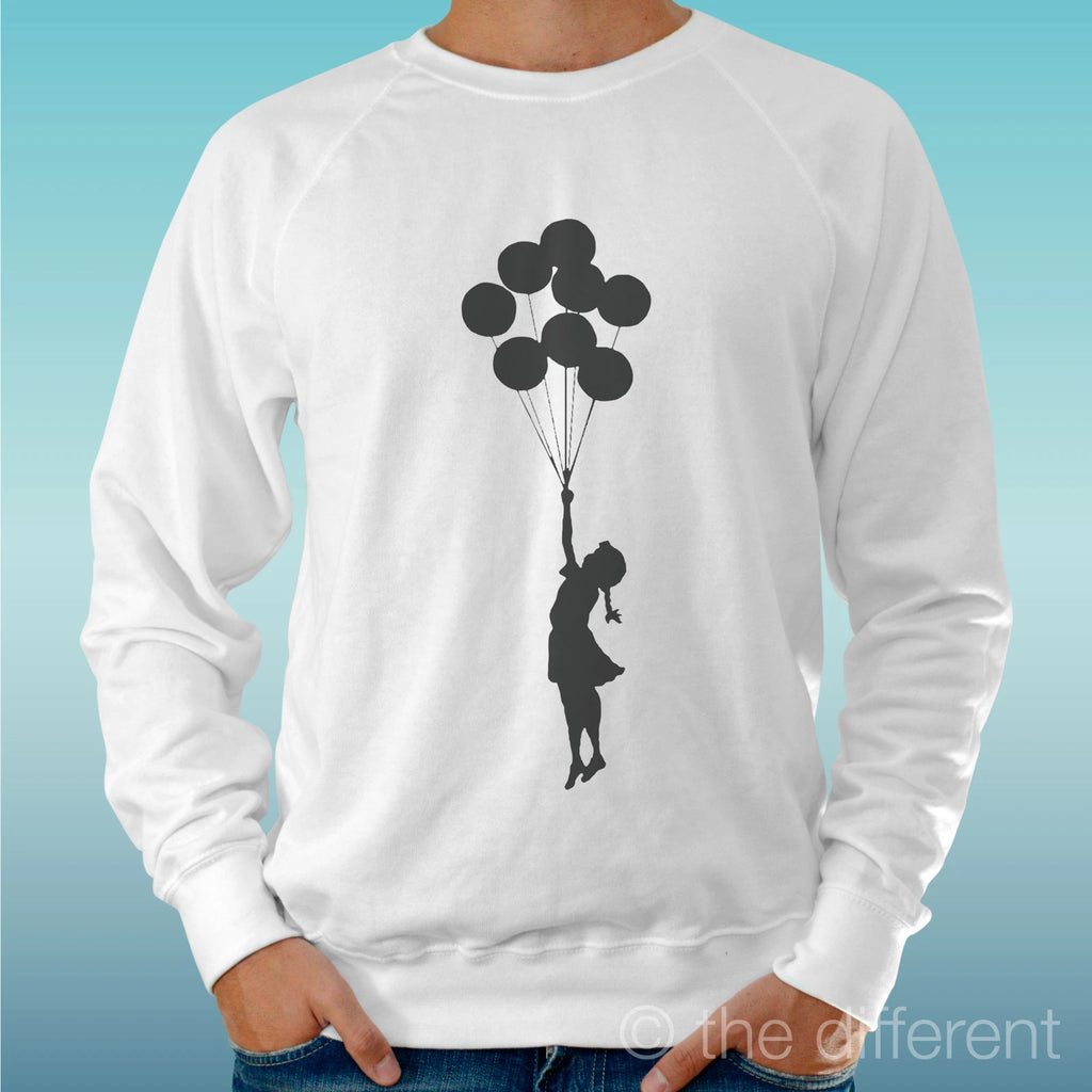 Lightweight Men's White Sweater 'Balloon Girl' Road To Happiness