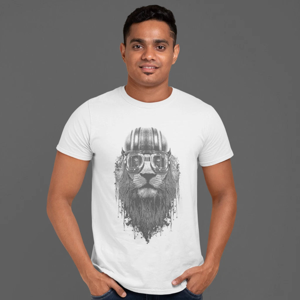 Men's Short Sleeve T-Shirt White, LION RIDER