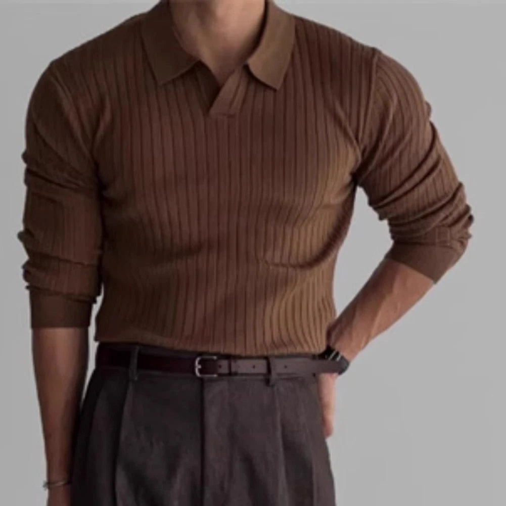 Mens Casual Long Sleeve Knitted Jacquard Tops Lightweight and Comfortable