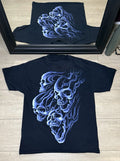 Y2K 2000s Blue Flaming Skulls Shirt