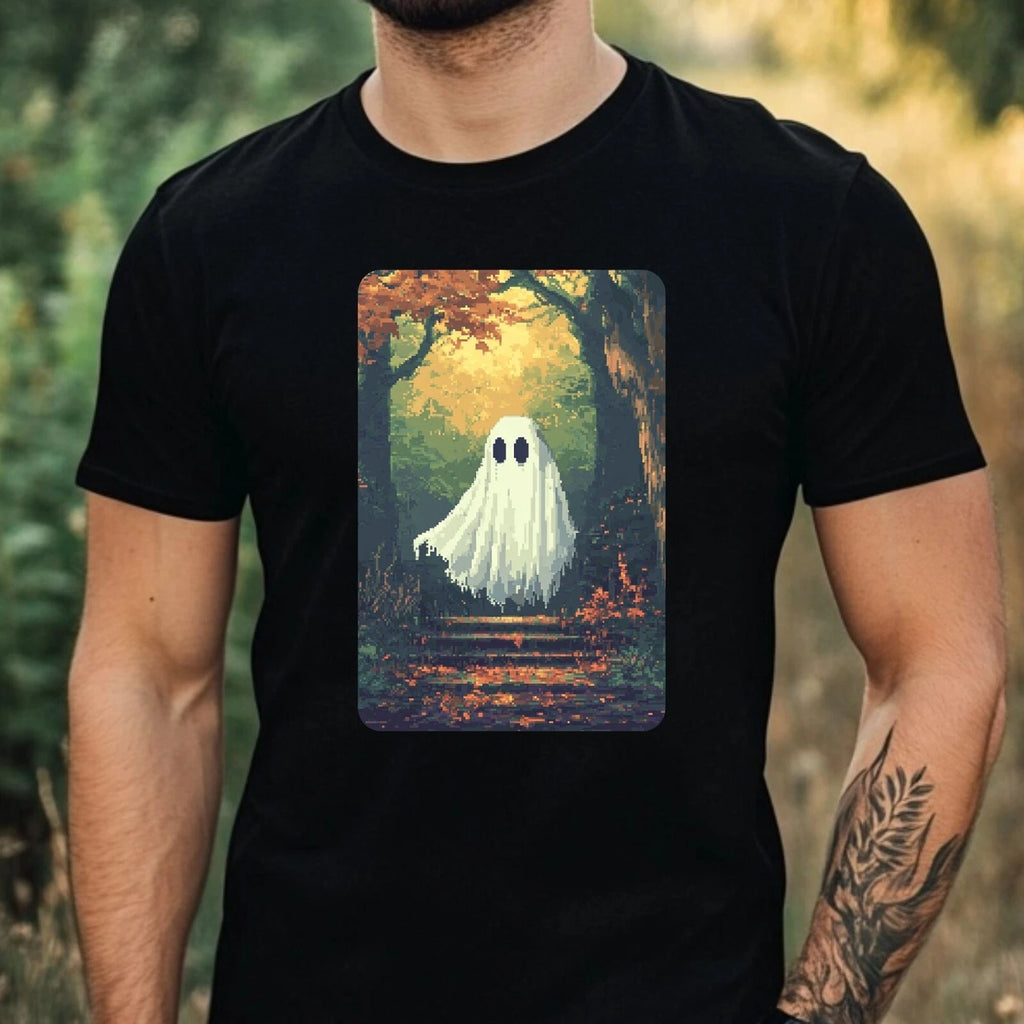 Ghost Pixel Art Motif Cotton Mens T-Shirt Size XS to 5XL