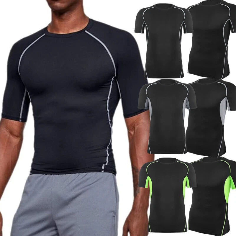 Mens Compression Athletic Fitness Shirt Base Layer Tops Tight Dry Sports Gym Tee
