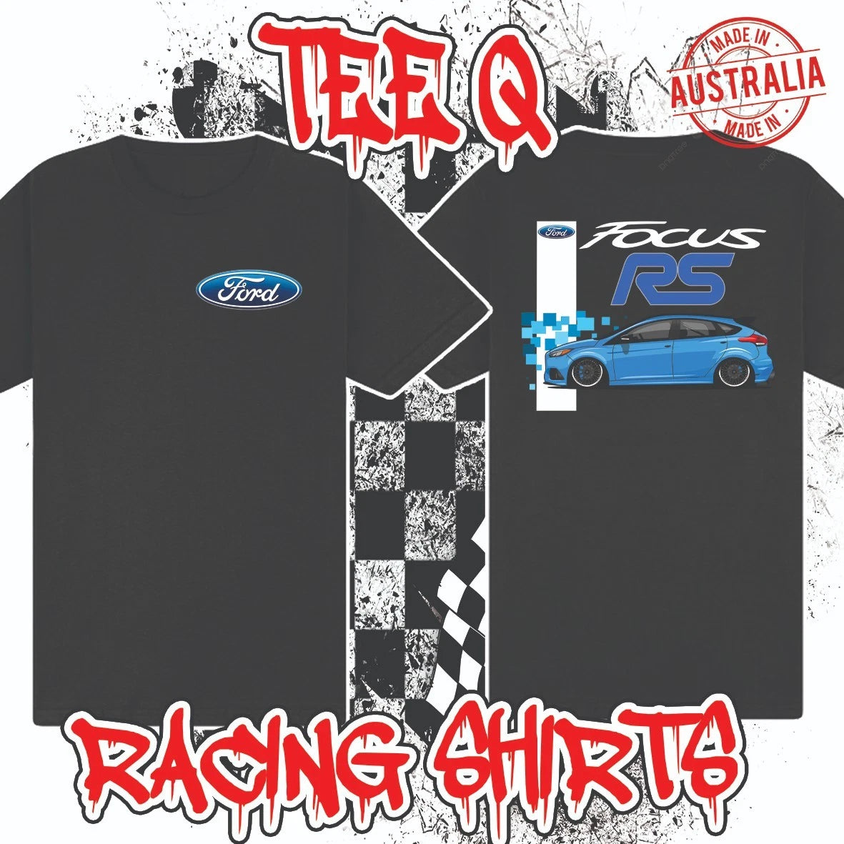 Ford Focus RS Cartoon ~ Premium Black Gildan Cotton Tee