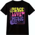 Peace Love Music T-Shirt Retro Guitar Graphic Hippie Style Tee