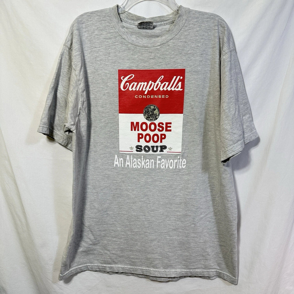 Vintage Moose Poop Soup An Alaskan Favorite Funny Weird Large T-Shirt Alaska Tee