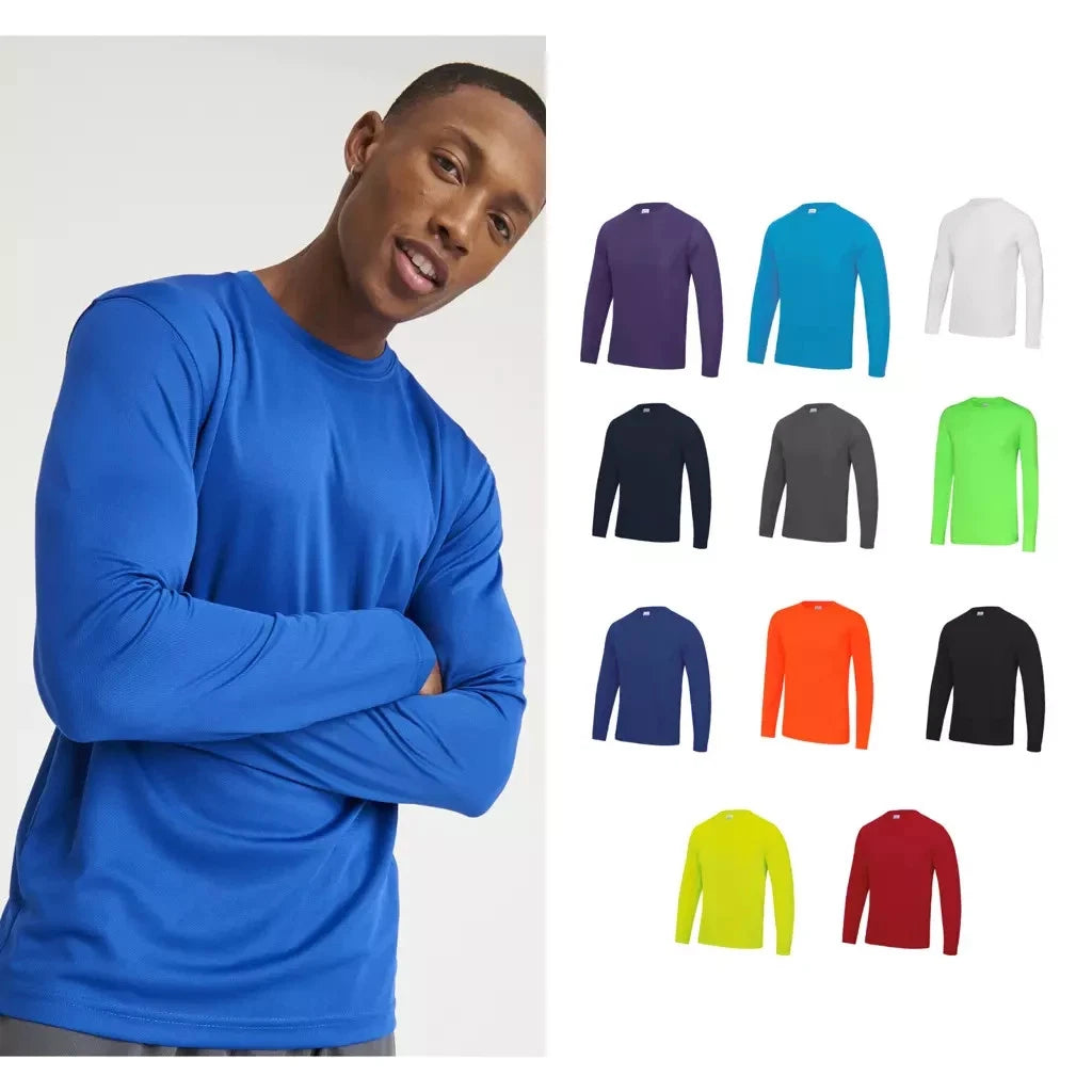 Mens Long Sleeve Polyester T Shirt Quick Dry Wicking Training Top Gym Sportn  XL