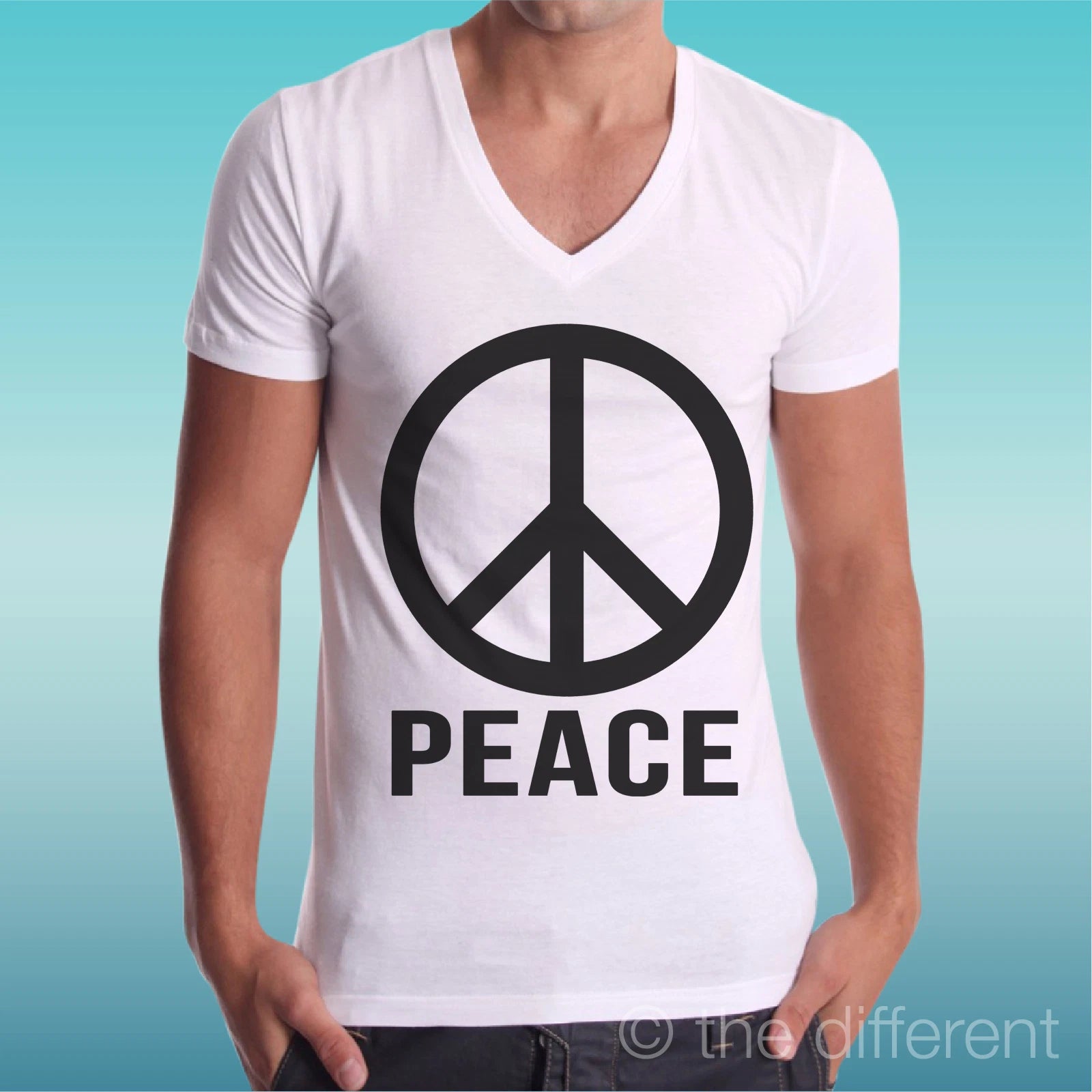 T-shirt White V Neck Symbol Peace Black Peace Love Dea Gift Road To Happiness