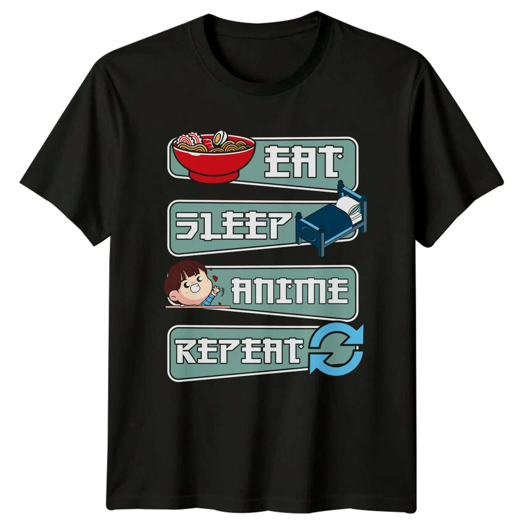 Eat Sleep Anime Repeat Ramen Funny Otaku Kawaii Graphic T-Shirt