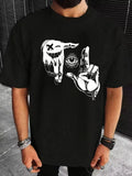 Men’s Crew Neck T-Shirt – Creative Hand Gesture Graphic, Short Sleeve Casual