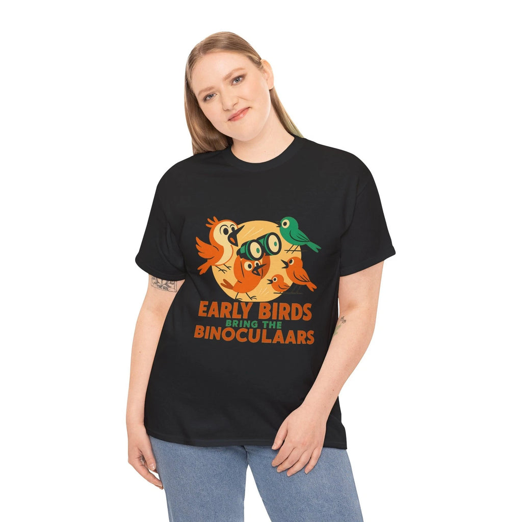 Early Birds Bring the Binoculars Funny Birdwatching Quote, Premium Cotton Tee