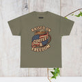 Raised on Coffee & Freedom Graphic T-Shirt Patriotic Cotton Tee for Men