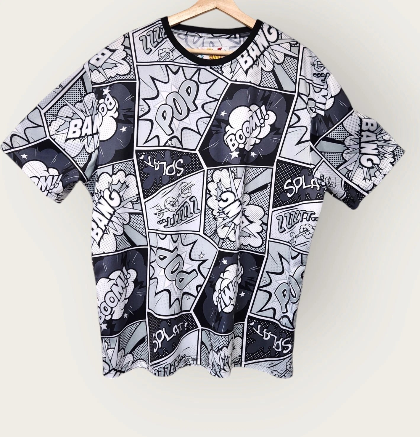 OH SNAP!  Men's 2XL Drill Clothing Co Comic Pop Art T-Shirt Stretch Black White