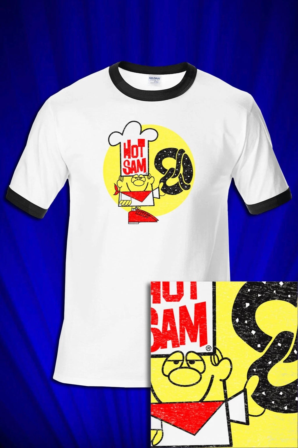 Hot Sam Pretzels 70s DISTRESSED RINGER T-SHIRT UNISEX SM-XXL Michigan