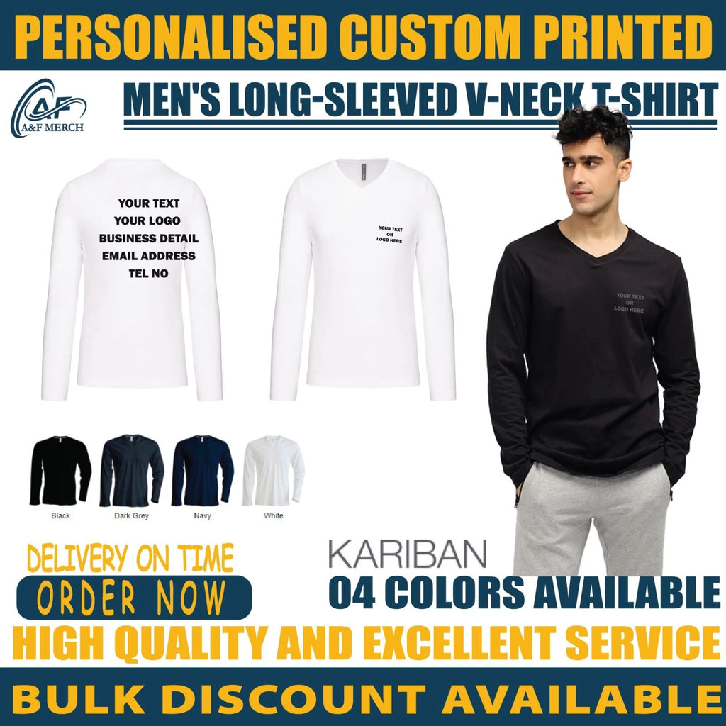 Personalised Custom Kariban Men's Long-sleeved V-neck T-shirt Long sleeve KB358