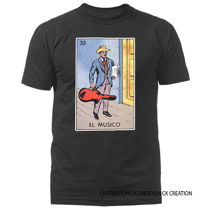 El Musico Loteria Tarjeta Mexican Came Card Graphic T-shirt Tee