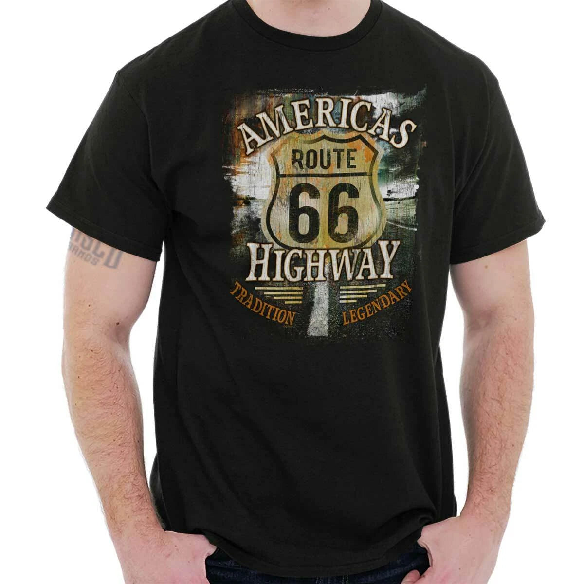 Cool Distressed Route 66 America's Highway Womens or Mens Crewneck T Shirt Tee