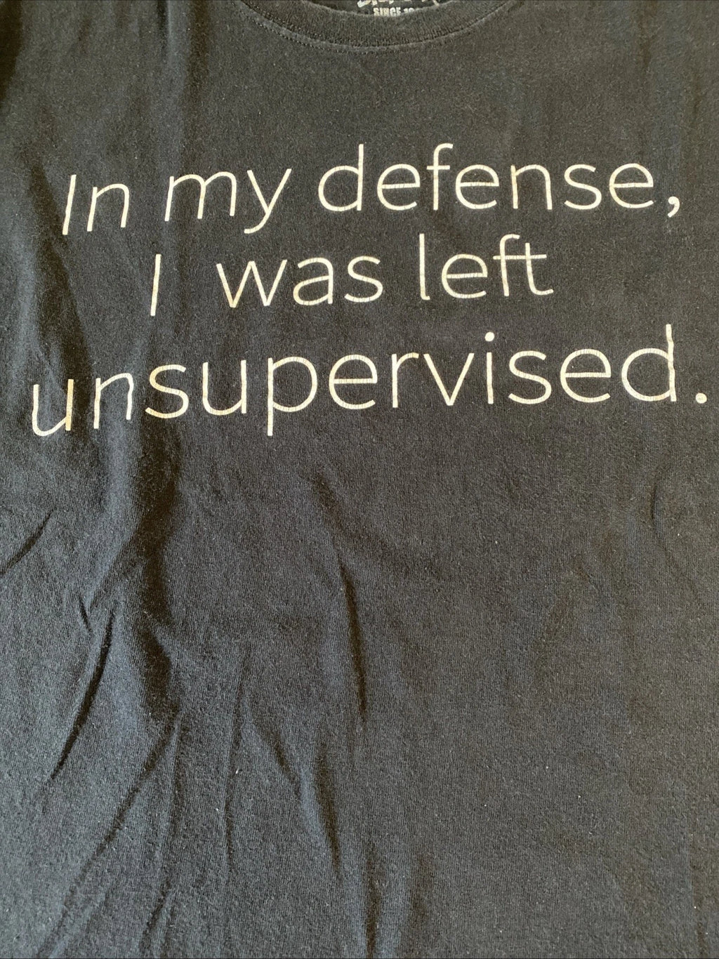 Spencer’s Graphic Tee L Black Shirt “In My Defense Left Unsupervised” G2