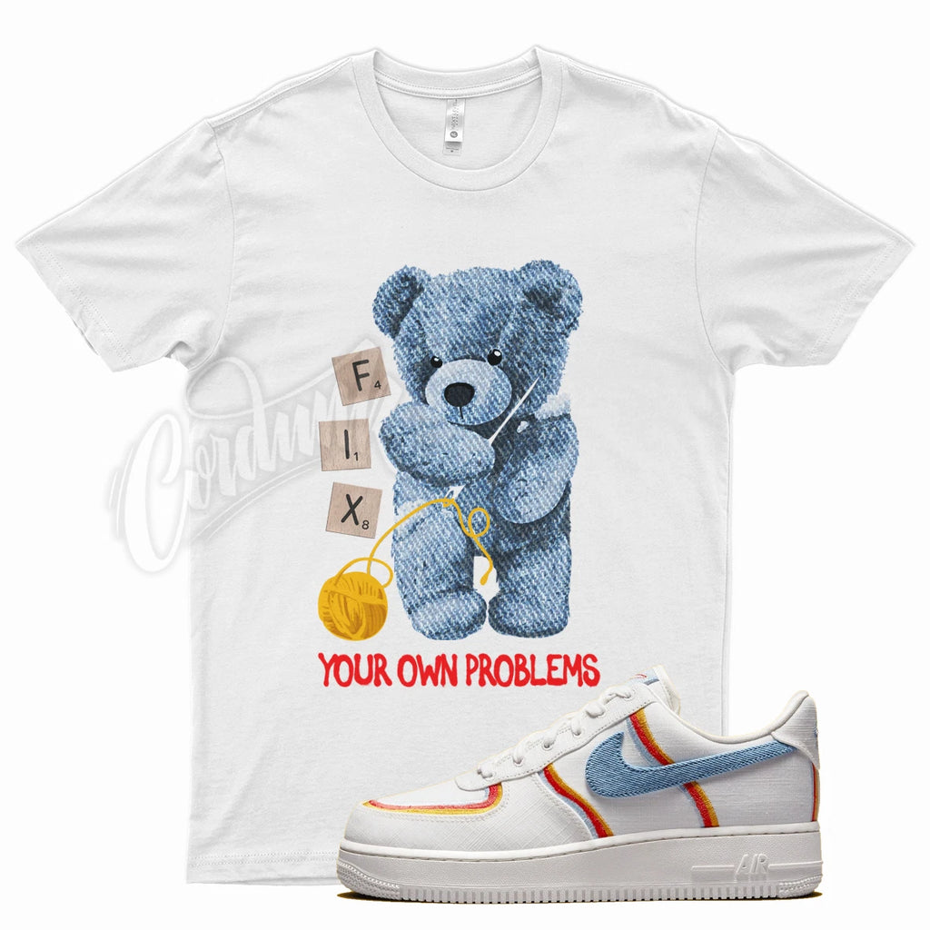 White FIX T Shirt for N Air Force 1 Low Sail Light Armory Blue Chili Red