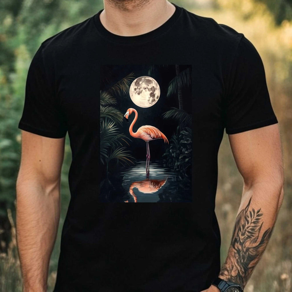 Mens Flamingo In Moonlight Motif Cotton T-Shirt Size XS to 5XL