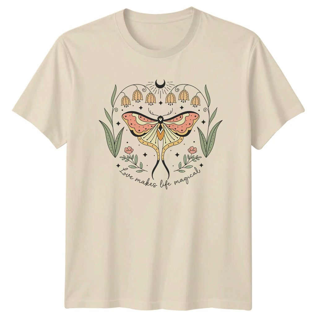 Love Makes Life Magical Moth T-Shirt Boho Celestial Mens Womens