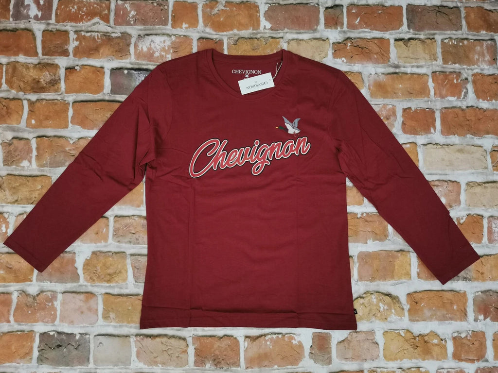 New Chevignon Long Sleeve Shirt Handwriting Wine Red Size: M L Tog ´S NEW
