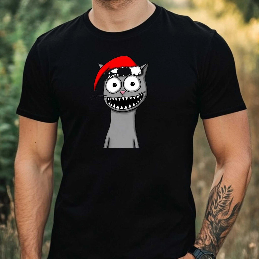 Mens Whimsical Cat Print Cotton T-Shirt Size XS to 5XL