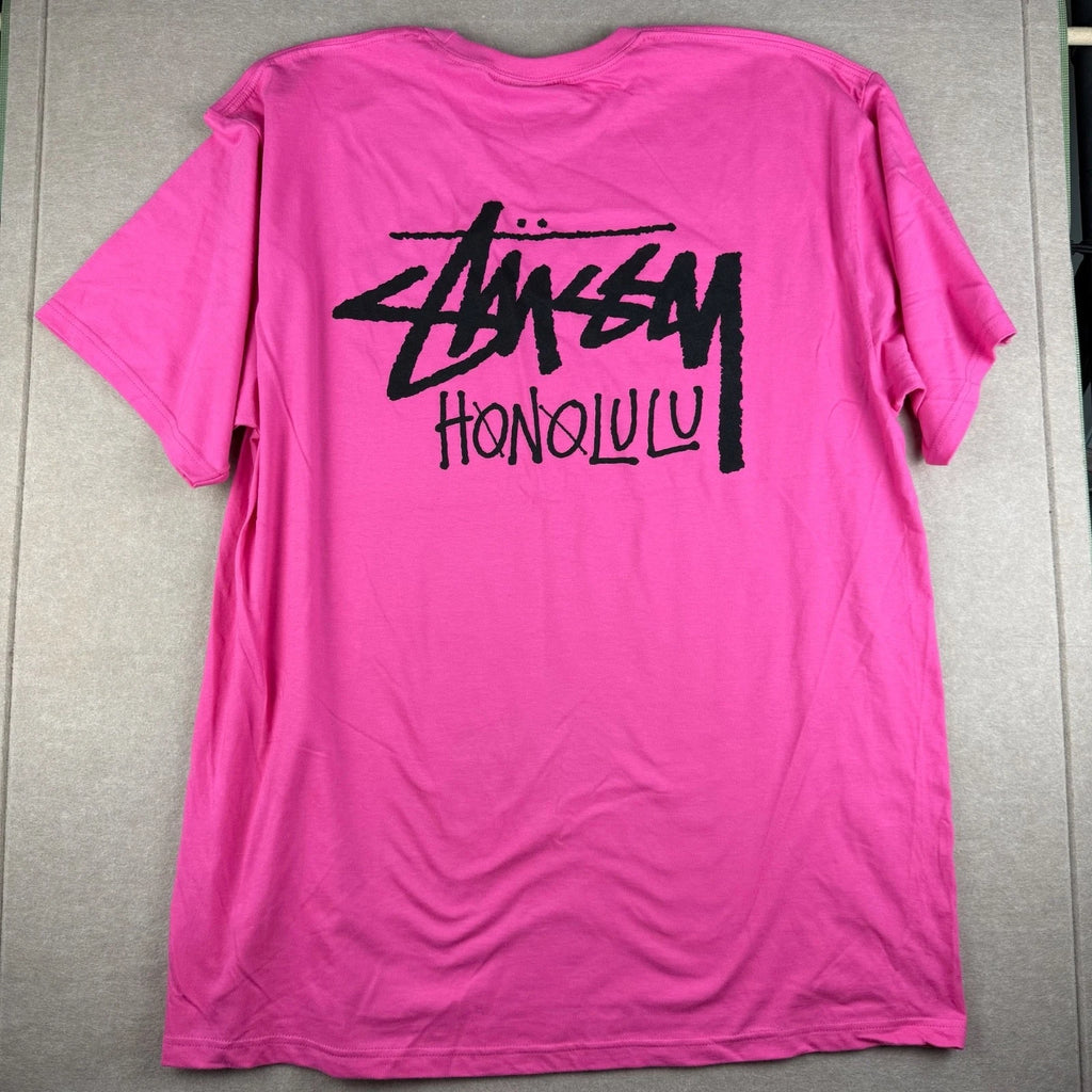 Stussy Honolulu Shirt Mens XXL Bright Pink Logo Streetwear Surf Graphic Tee
