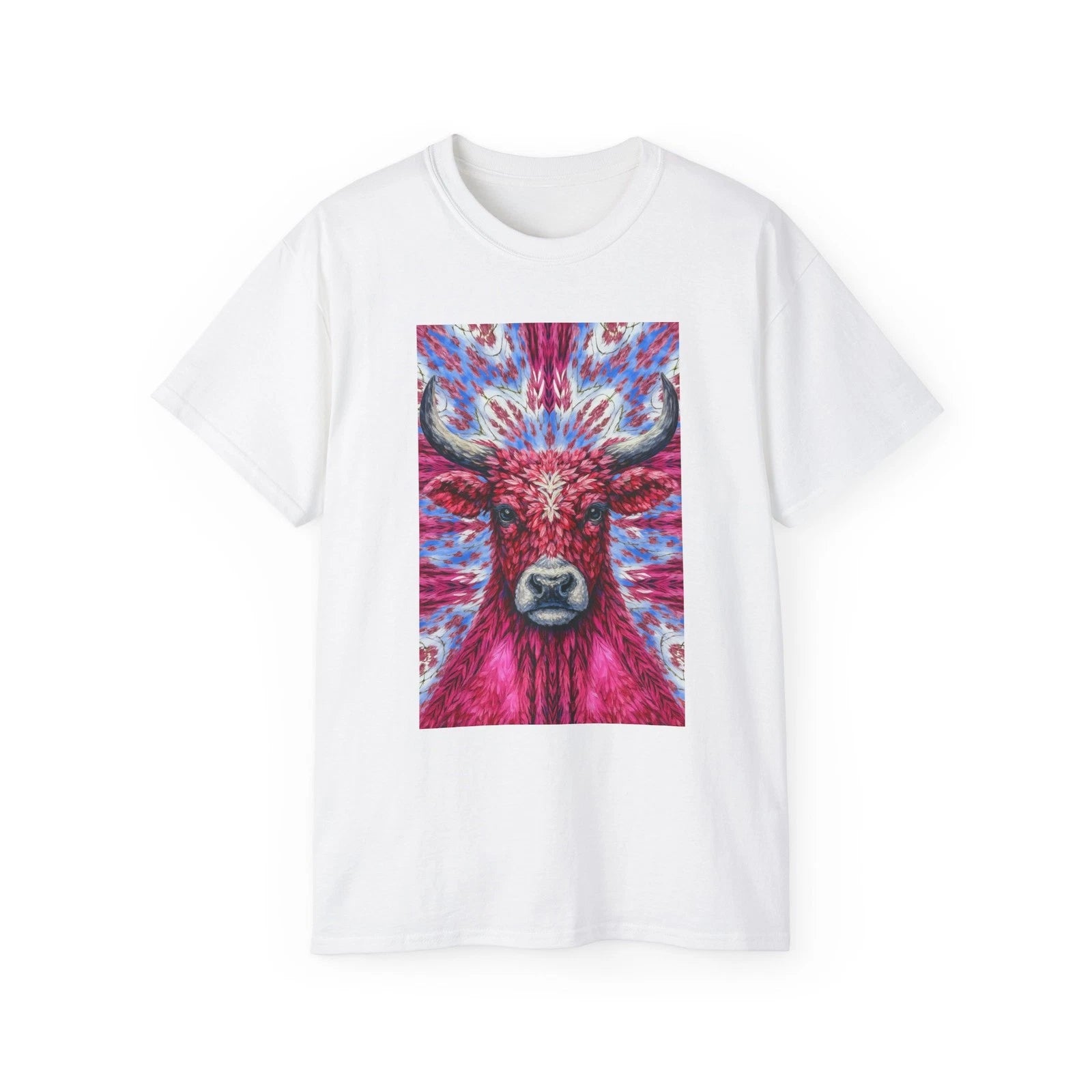 Pink Highland Cow Tee | Psychedelic Animal Portrait, Boho