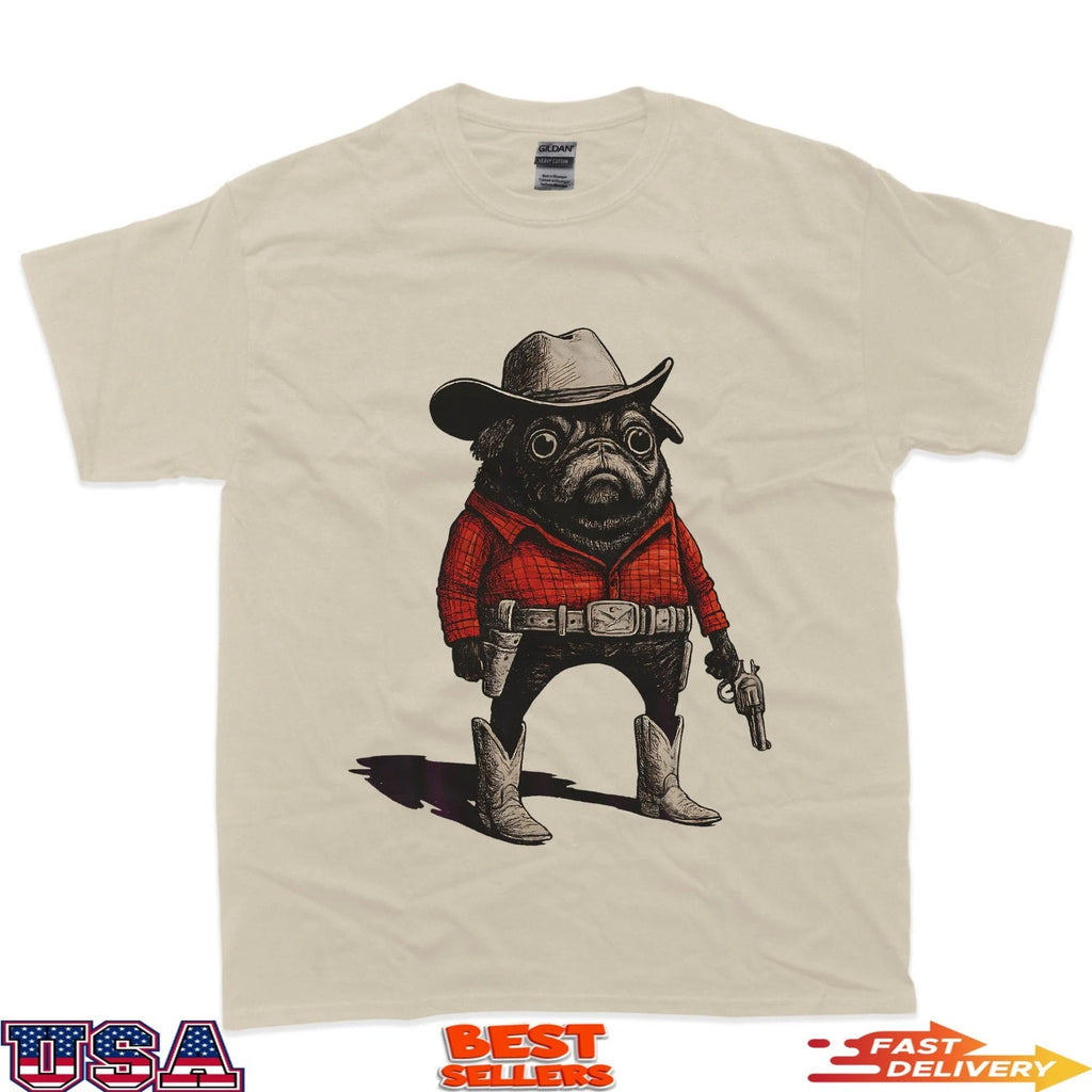 Cowboy Pug Dog Funny Western Outfit Red Pug Cowboy Meme T-Shirt
