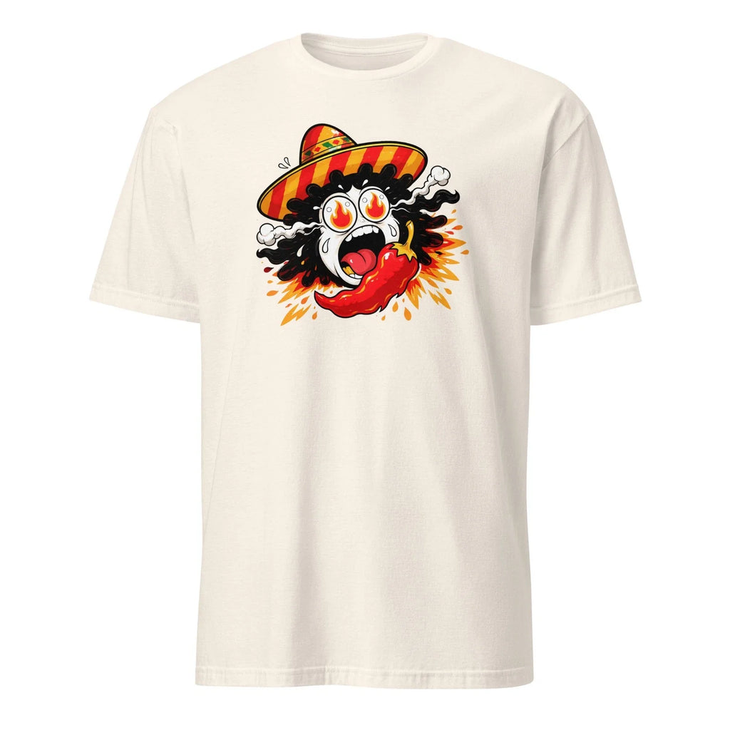 Funny Screaming Man Eating Spicy Chili Pepper T-Shirt - Bold Cartoon Graphic Tee
