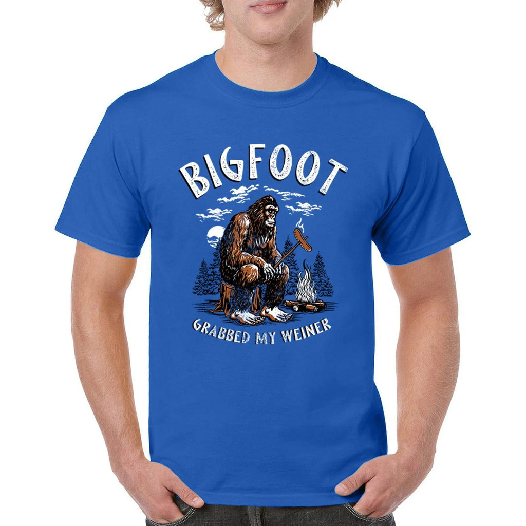 Bigfoot Grabbed My Weiner T-shirt Funny Sasquatch Grill Sausage BBQ Men's Tee