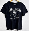 IDENTIC Men's Black Graphic T-Shirt - Punk Skull "Real Rock" - Size L