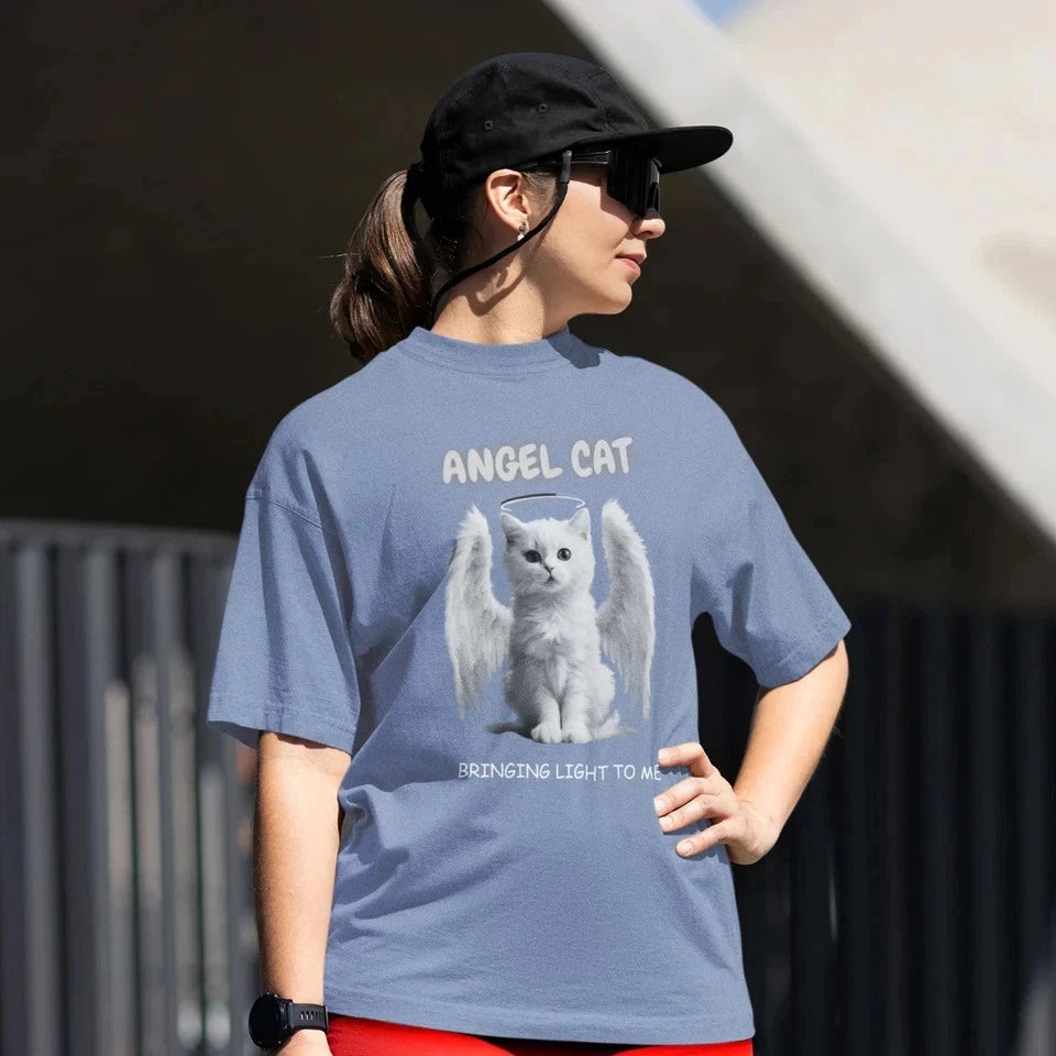 Cute Cat Graphic Printed Unisex Oversized T-Shirt | Trendy Cotton Round Neck