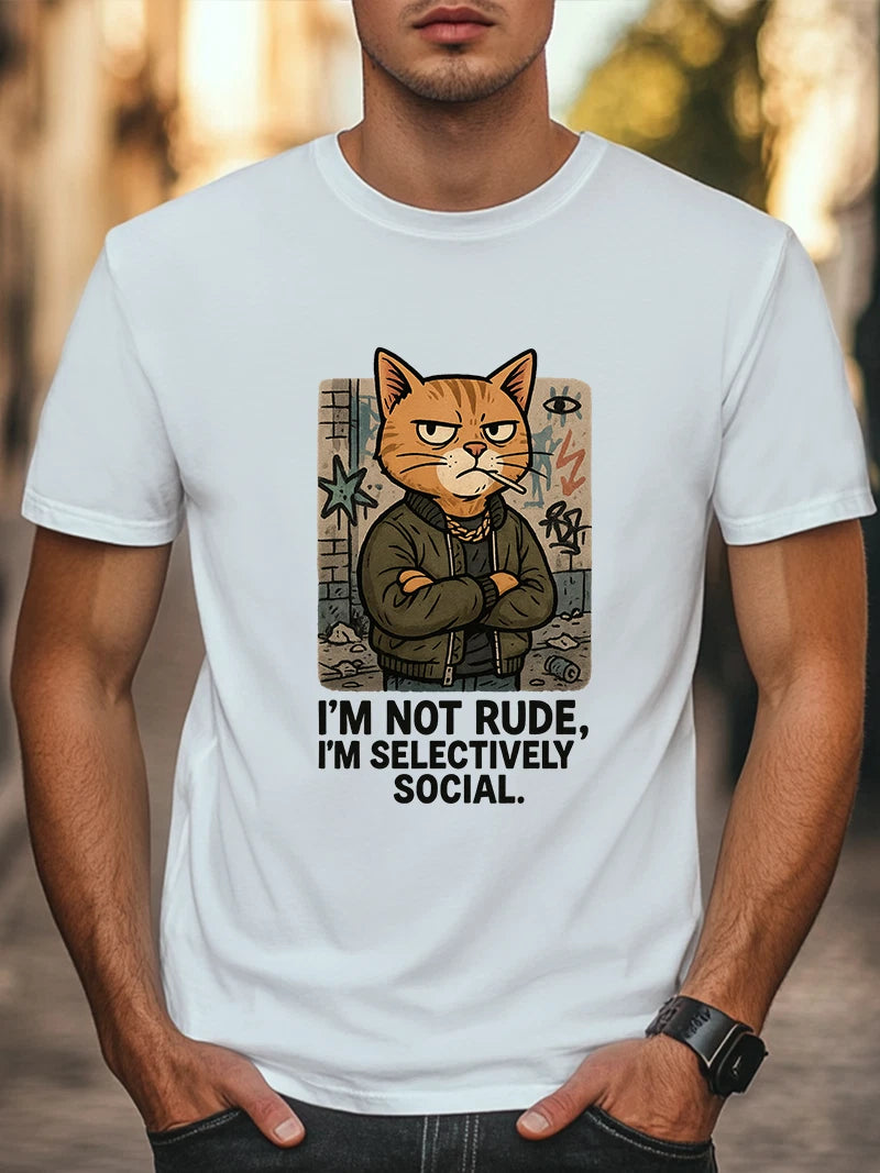 I’m Not Rude, I’m Selectively Social T-Shirt Funny Cool Cat Graphic Tee