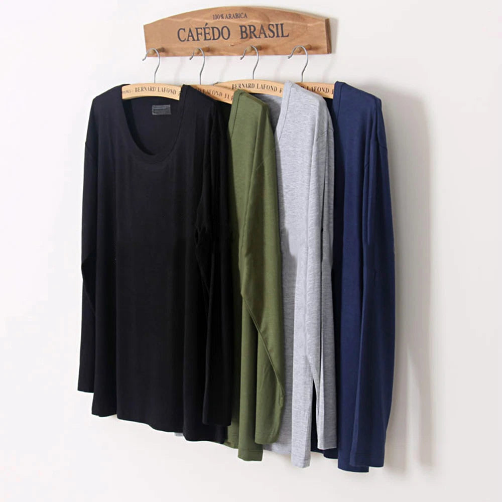 Modal Basic T-Shirt Men's Long Sleeve Casual Loose Round Neck Tops Undershirts