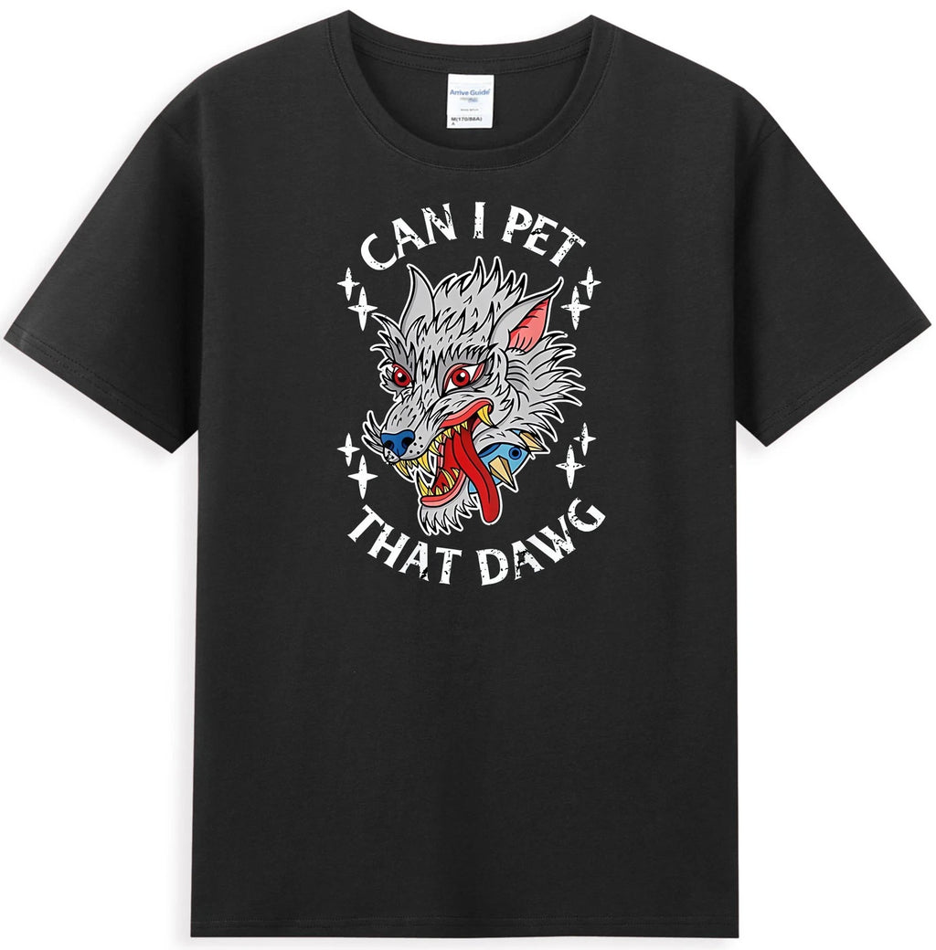 Can I Pet That Dawg Can I Pet That Dog Funny Wolf Tattoo Design Men's T-Shirt