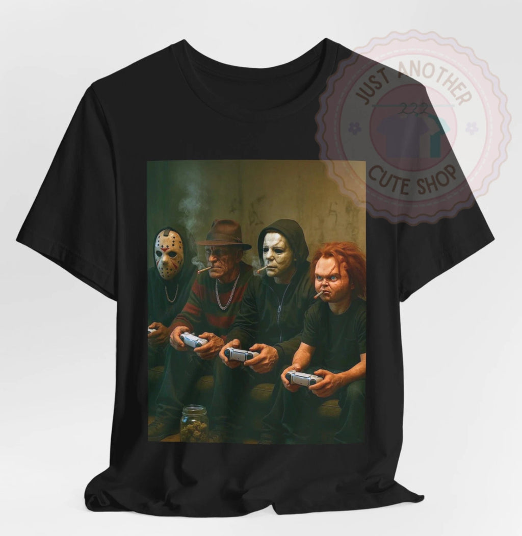 Horror Icons Gaming T-Shirt ✩ Michael Myers Freddy Jason Chucky Funny Gamer Tee!