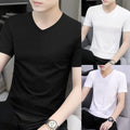 Hot Men's Casual Solid Color Short Sleeve Tee with V Neck for Street Style