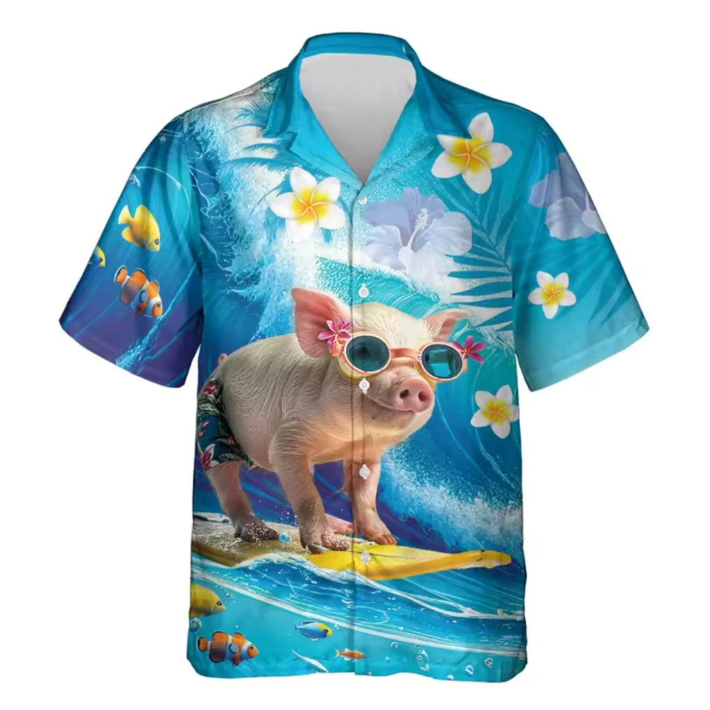 Funny Animal Pig 3D Printed Beach Shirt Cute Pet Graphic Shirts For Men Clothes