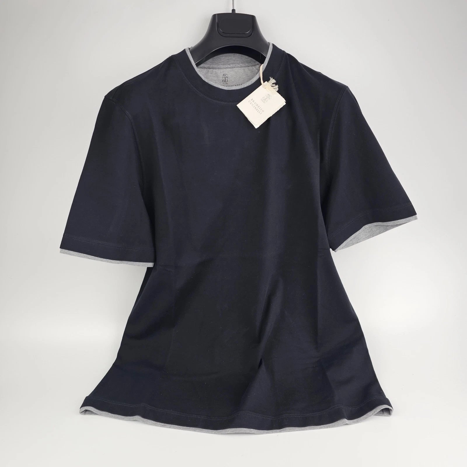BRUNELLO CUCINELLI Black Double Hem Cotton T-shirt New & Authentic