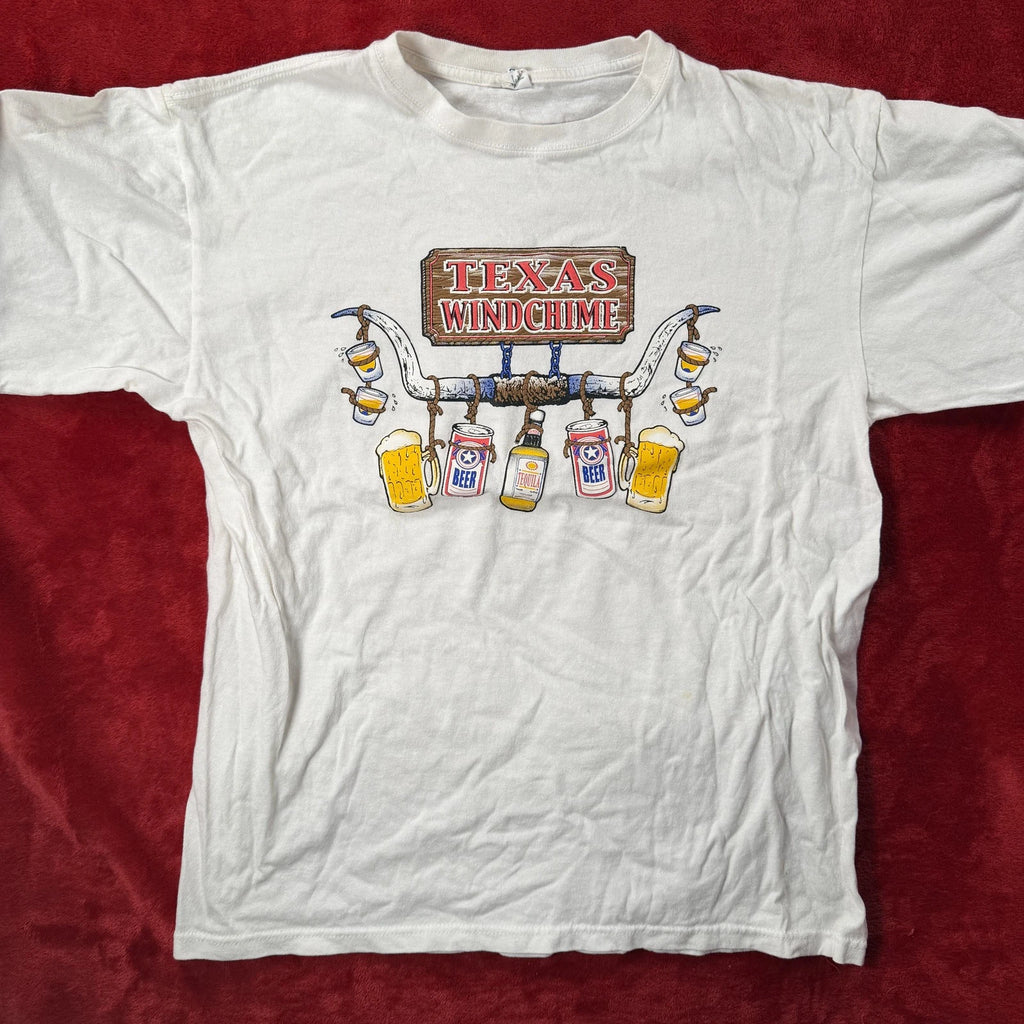 Anvil Men's Texas Windchime Beer Tequila Graphic T-Shirt White Size L Cotton