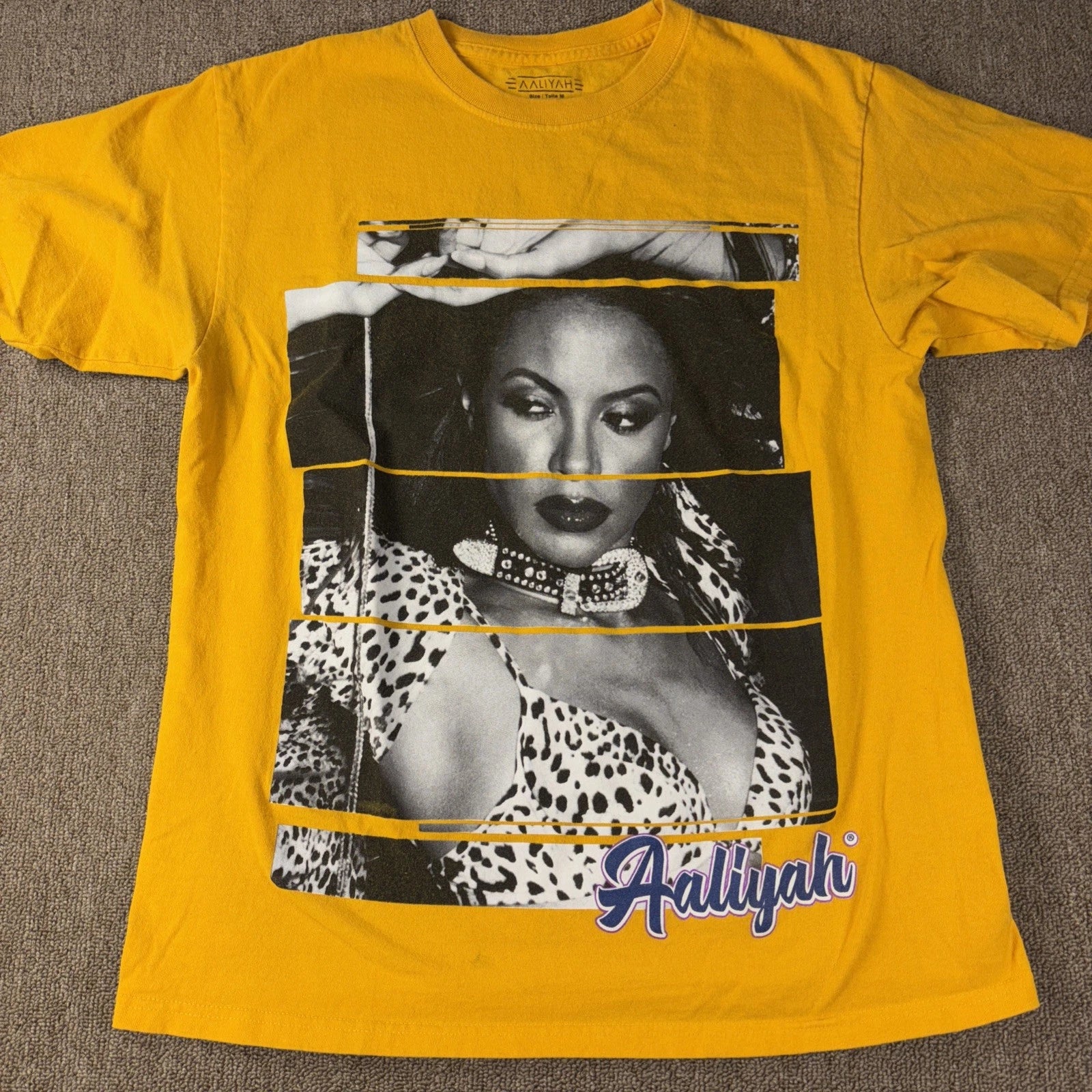 Aaliyah Men’s T-shirt medium Yellow Modern Shirt Sleeve Music R&B RIP