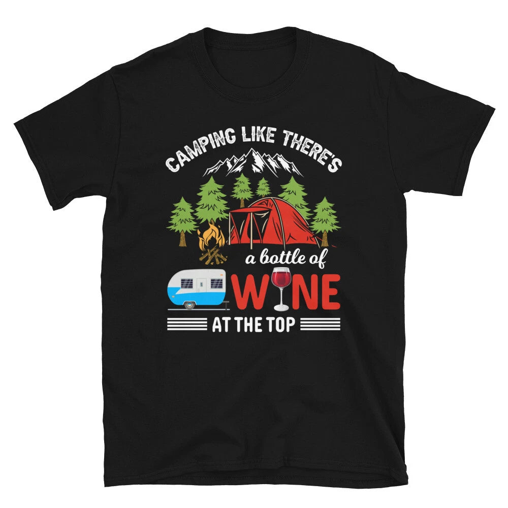 A Bottle Of Wine Vintage Design Camping Novelty T-Shirt