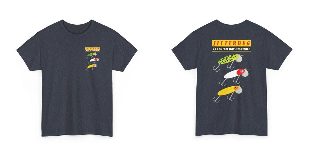 Jitterbug Takes 'Em Day Or Night Vtg Fred Arbogast Lure Tribute Graphic T-Shirt