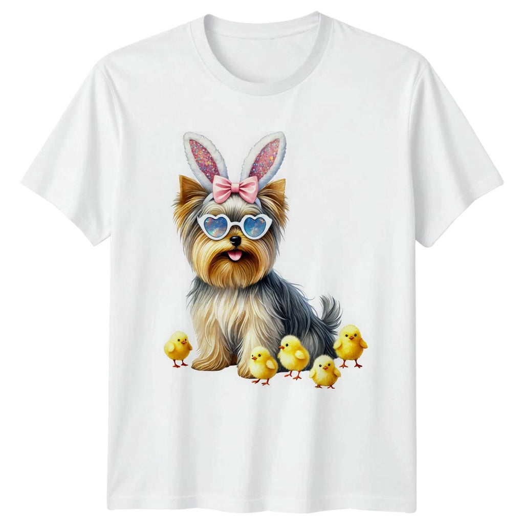 Cute Yorkshire Terrier Dog Wearing Bunny Womens T-Shirt Yorkie Easter Gift