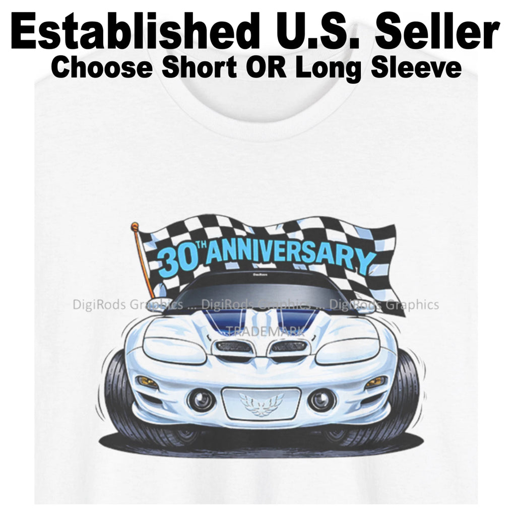 DigiRods Pontiac Trans Am 1999 30th Anniversary With Flag Cartoon Car T Shirt